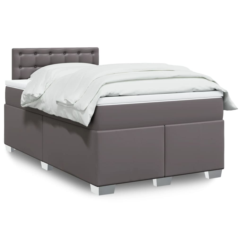 Κρεβάτι Boxspring με Στρώμα Γκρι 120x190εκ. από Συνθετικό Δέρμα