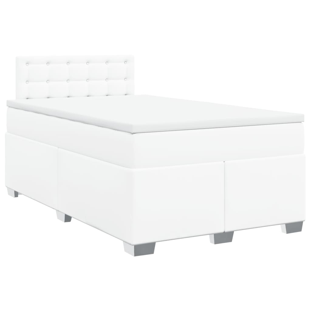 Κρεβάτι Boxspring με Στρώμα Λευκό 120x200εκ.από Συνθετικό Δέρμα - Pakobazaar