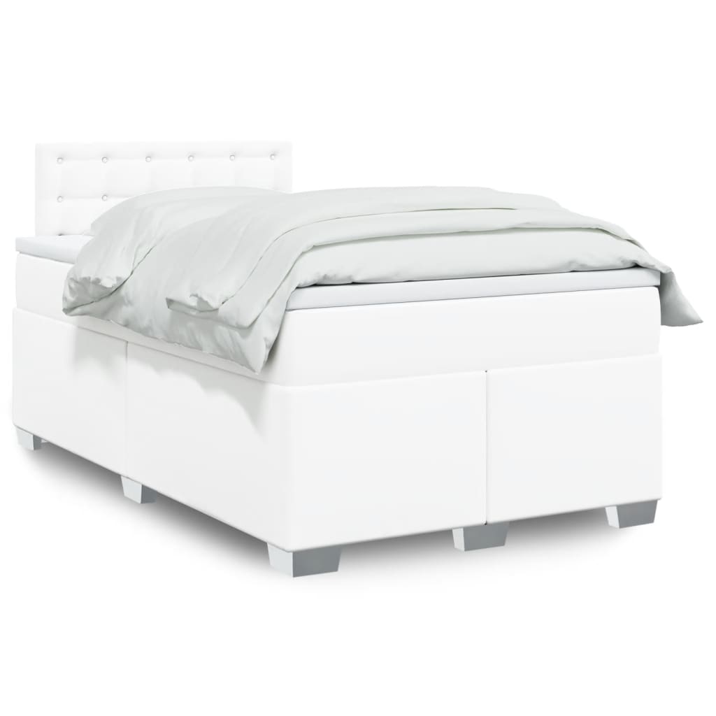 Κρεβάτι Boxspring με Στρώμα Λευκό 120x200εκ.από Συνθετικό Δέρμα - Pakobazaar