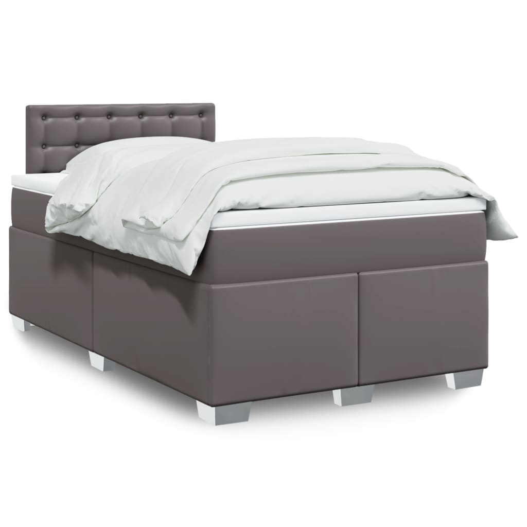 Κρεβάτι Boxspring με Στρώμα Γκρι 120x200εκ. από Συνθετικό Δέρμα