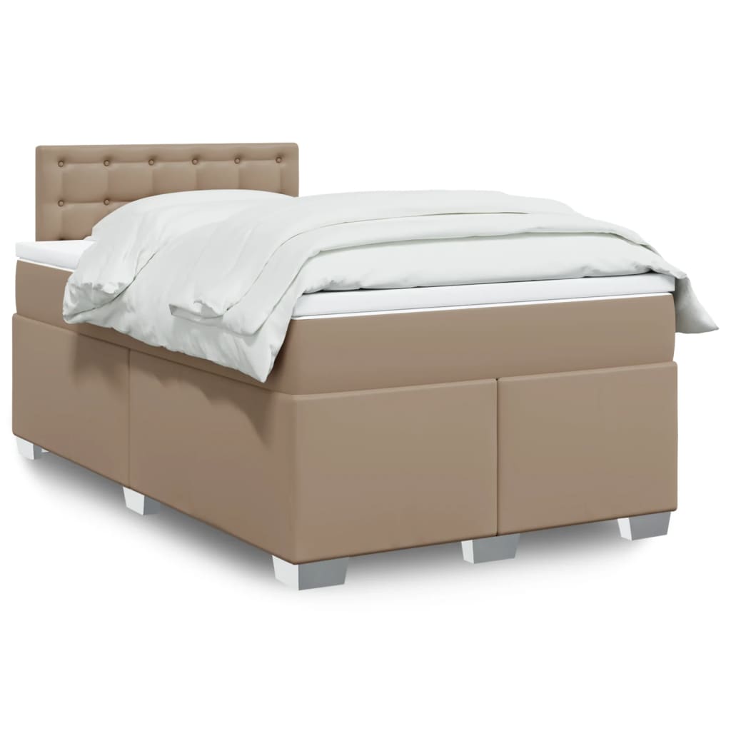 Κρεβάτι Boxspring με Στρώμα Καπουτσίνο 120x200εκ.από Συνθ.Δέρμα - Pakobazaar