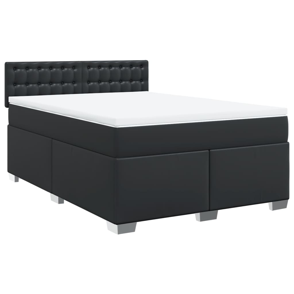 Κρεβάτι Boxspring με Στρώμα Μαύρο 140x190εκ.από Συνθετικό Δέρμα