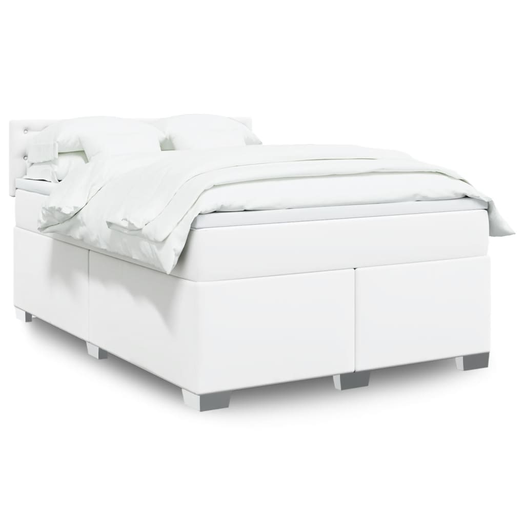 Κρεβάτι Boxspring με Στρώμα Λευκό 140x190εκ.από Συνθετικό Δέρμα