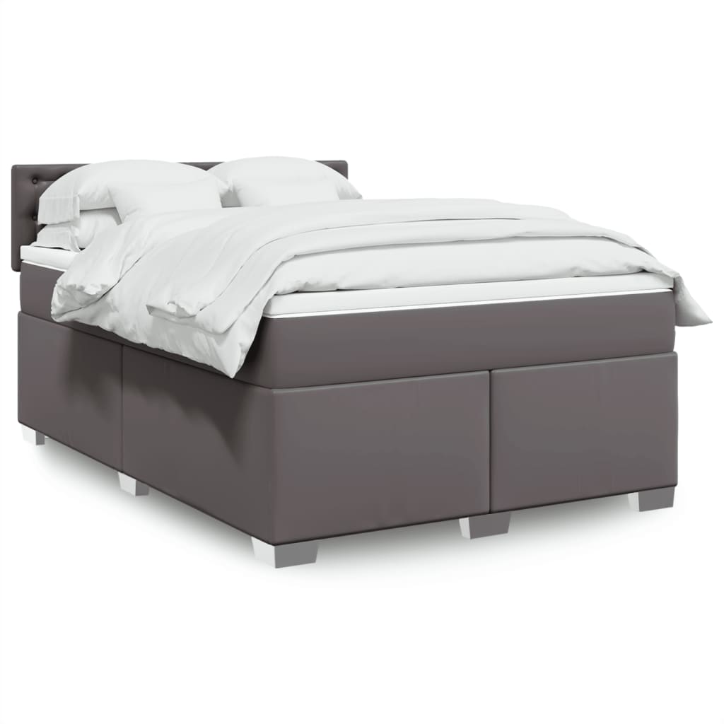 Κρεβάτι Boxspring με Στρώμα Γκρι 140x190εκ. από Συνθετικό Δέρμα - Pakobazaar