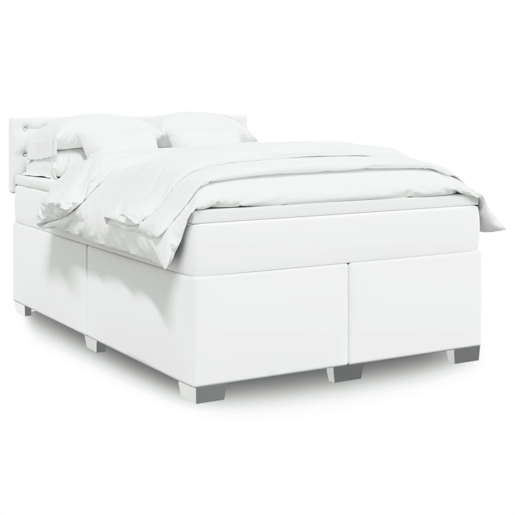 Κρεβάτι Boxspring με Στρώμα Λευκό 140x200εκ.από Συνθετικό Δέρμα