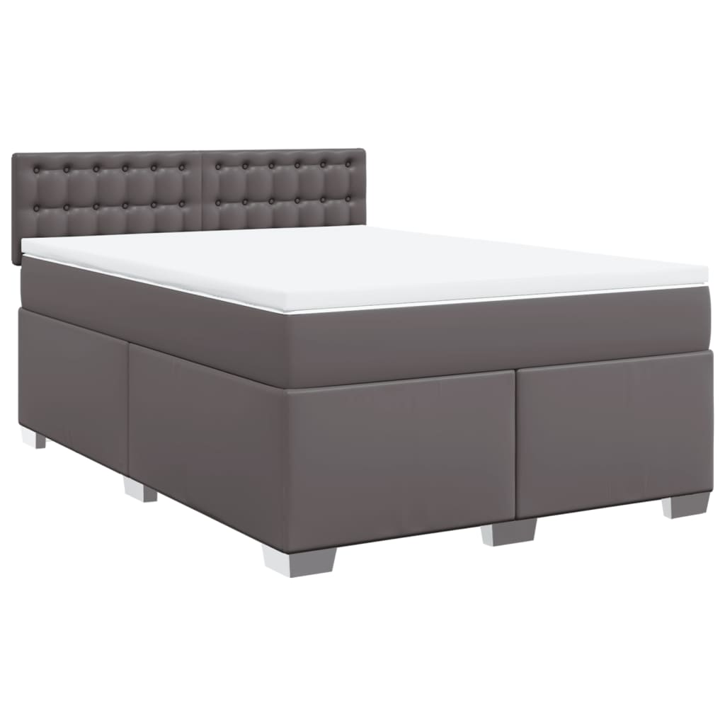 Κρεβάτι Boxspring με Στρώμα Γκρι 140x200εκ. από Συνθετικό Δέρμα