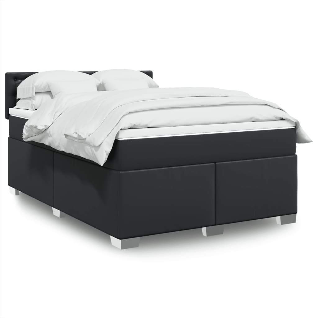 Κρεβάτι Boxspring με Στρώμα Μαύρο 160x200εκ.από Συνθετικό Δέρμα - Pakobazaar