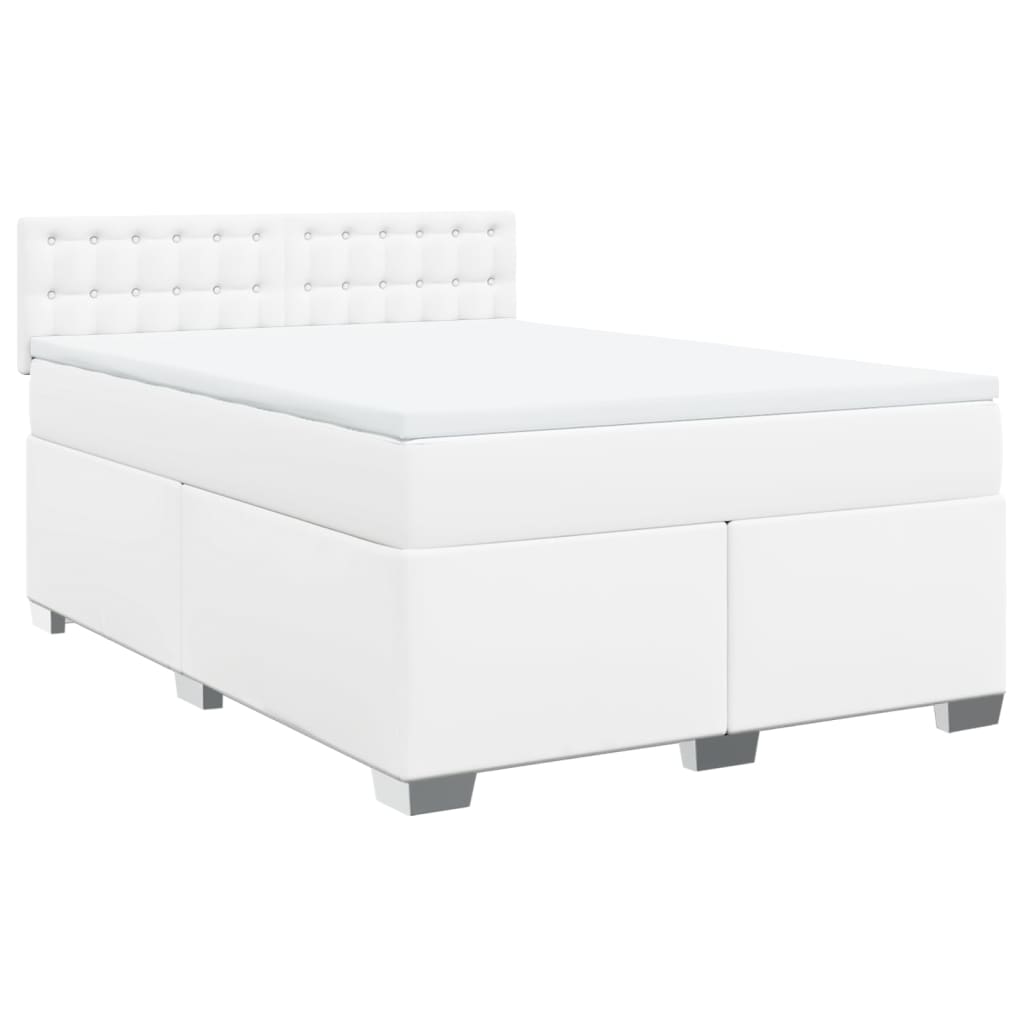 Κρεβάτι Boxspring με Στρώμα Λευκό 160x200εκ.από Συνθετικό Δέρμα - Pakobazaar