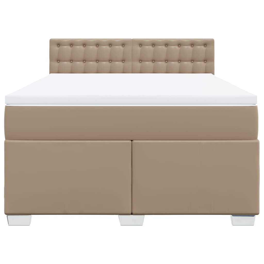 Κρεβάτι Boxspring με Στρώμα Καπουτσίνο 160x200εκ.από Συνθ.Δέρμα - Pakobazaar