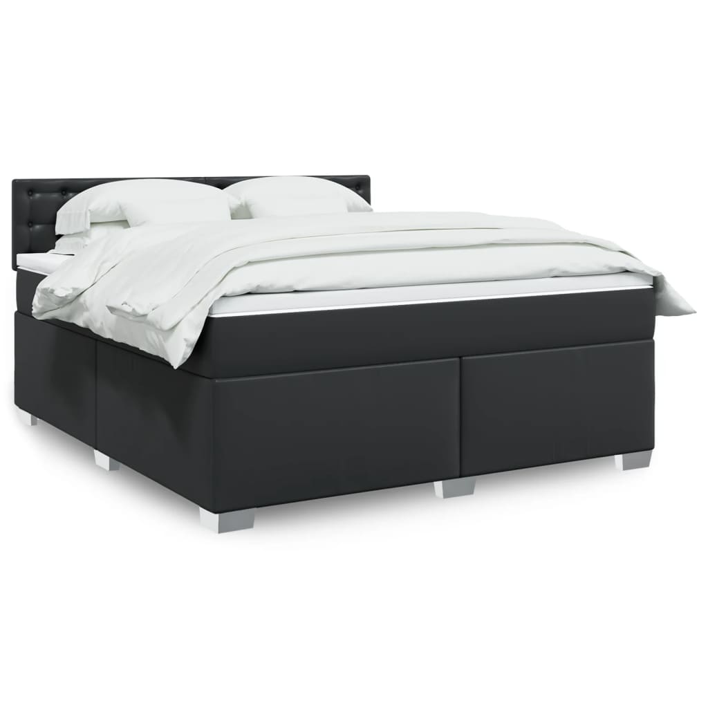 Κρεβάτι Boxspring με Στρώμα Μαύρο 180x200εκ.από Συνθετικό Δέρμα