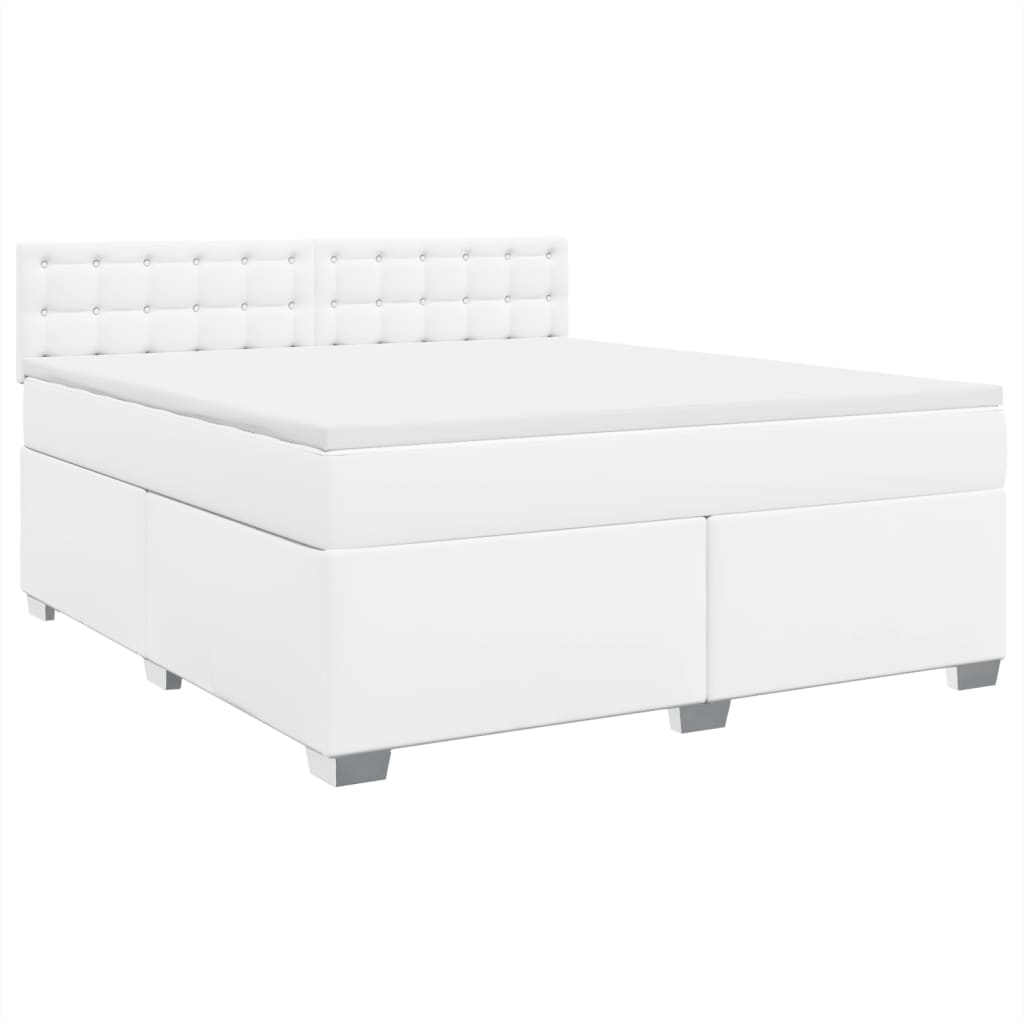 Κρεβάτι Boxspring με Στρώμα Λευκό 180x200 εκ. Συνθετικό Δέρμα - Pakobazaar
