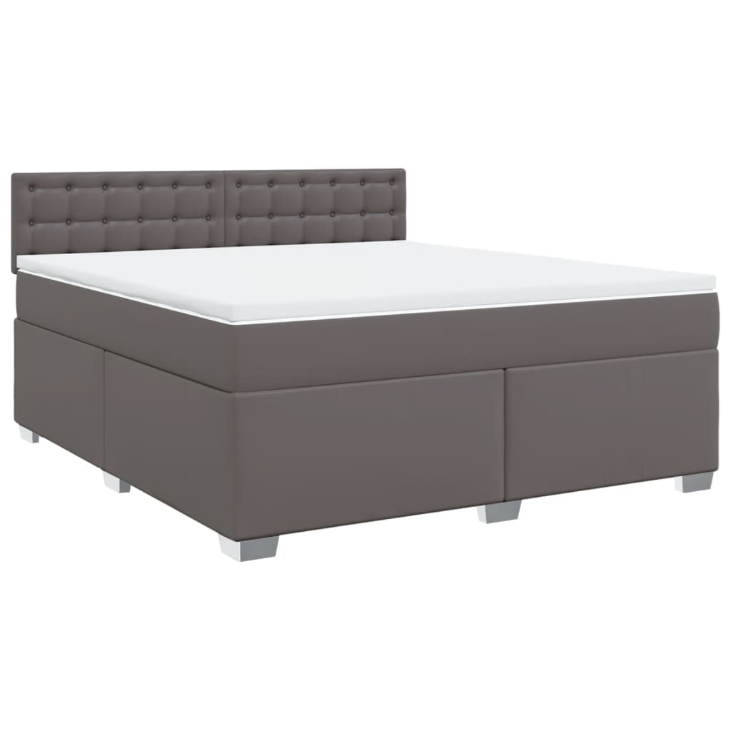 Κρεβάτι Boxspring με Στρώμα Γκρι 180x200 εκ. Συνθετικό Δέρμα