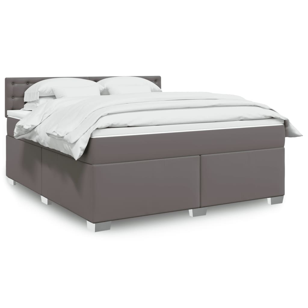 Κρεβάτι Boxspring με Στρώμα Γκρι 180x200 εκ. Συνθετικό Δέρμα