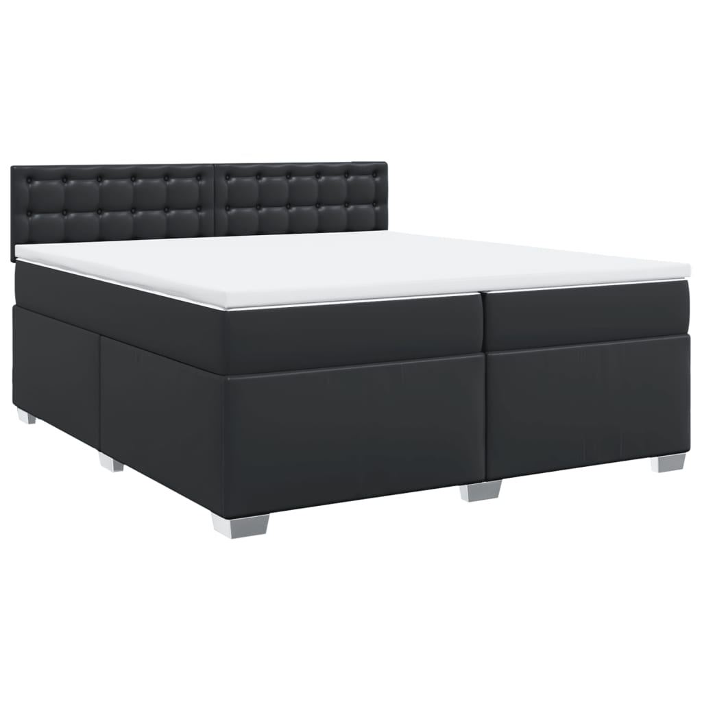 Κρεβάτι Boxspring με Στρώμα Μαύρο 200x200 εκ. Συνθετικό Δέρμα - Pakobazaar