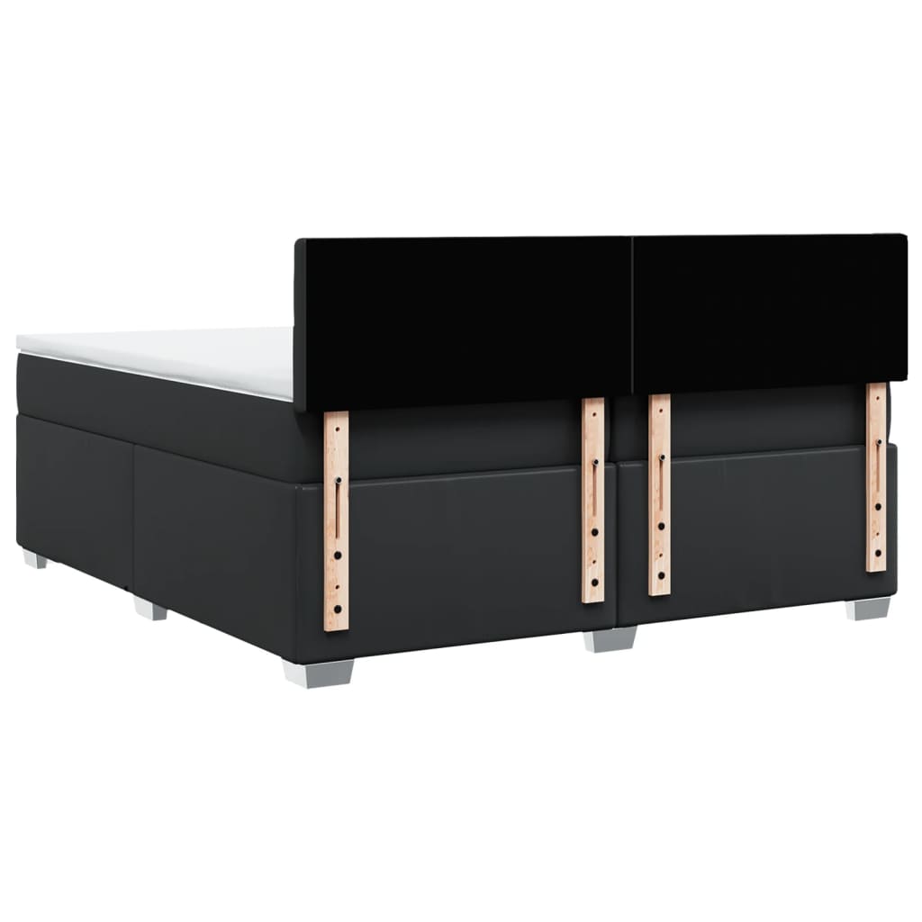 Κρεβάτι Boxspring με Στρώμα Μαύρο 200x200 εκ. Συνθετικό Δέρμα - Pakobazaar