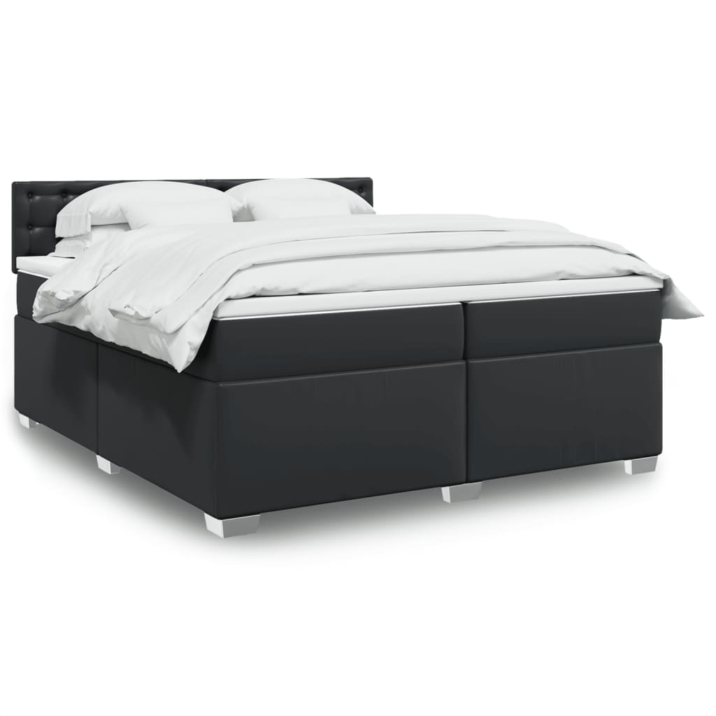 Κρεβάτι Boxspring με Στρώμα Μαύρο 200x200 εκ. Συνθετικό Δέρμα - Pakobazaar