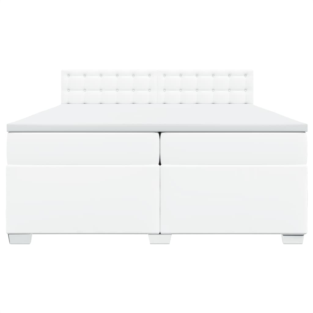 Κρεβάτι Boxspring με Στρώμα Λευκό 200x200 εκ. Συνθετικό Δέρμα - Pakobazaar