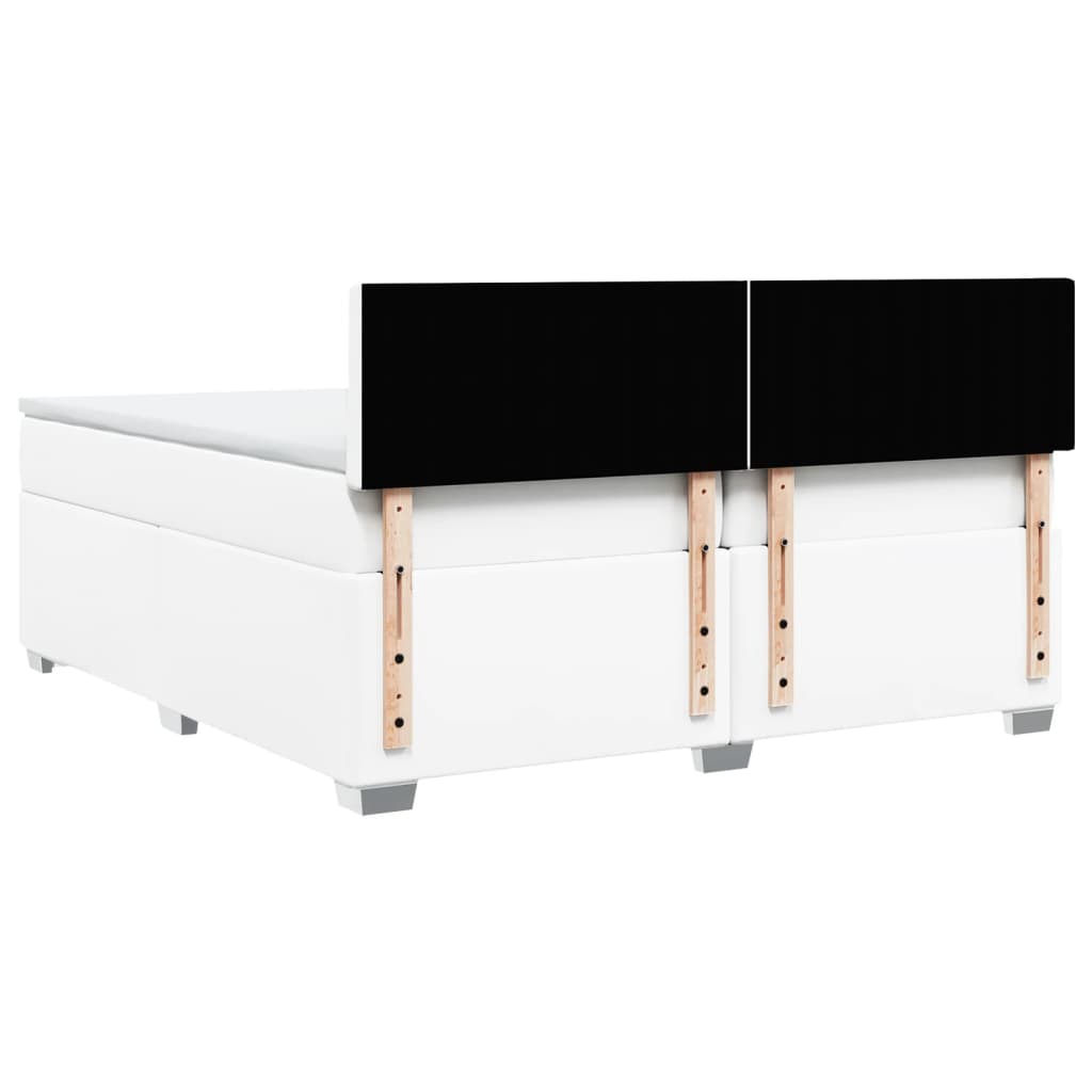 Κρεβάτι Boxspring με Στρώμα Λευκό 200x200 εκ. Συνθετικό Δέρμα - Pakobazaar