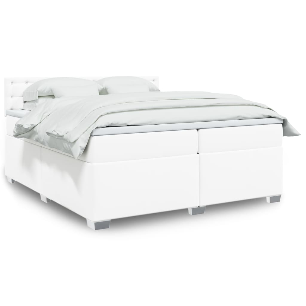 Κρεβάτι Boxspring με Στρώμα Λευκό 200x200 εκ. Συνθετικό Δέρμα - Pakobazaar