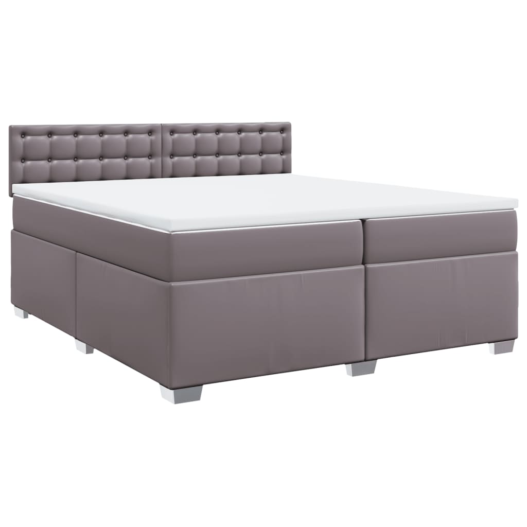 Κρεβάτι Boxspring με Στρώμα Γκρι 200x200 εκ. Συνθετικό Δέρμα - Pakobazaar