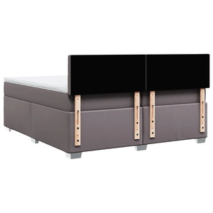 Κρεβάτι Boxspring με Στρώμα Γκρι 200x200 εκ. Συνθετικό Δέρμα - Pakobazaar