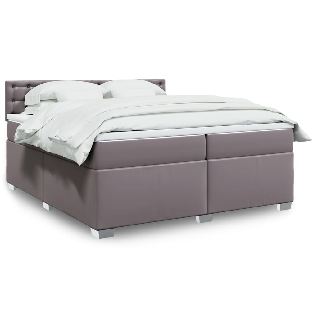 Κρεβάτι Boxspring με Στρώμα Γκρι 200x200 εκ. Συνθετικό Δέρμα - Pakobazaar