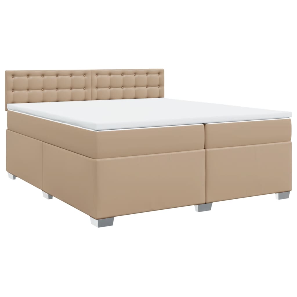 Κρεβάτι Boxspring με Στρώμα Καπουτσίνο 200x200εκ.από Συνθ.Δέρμα