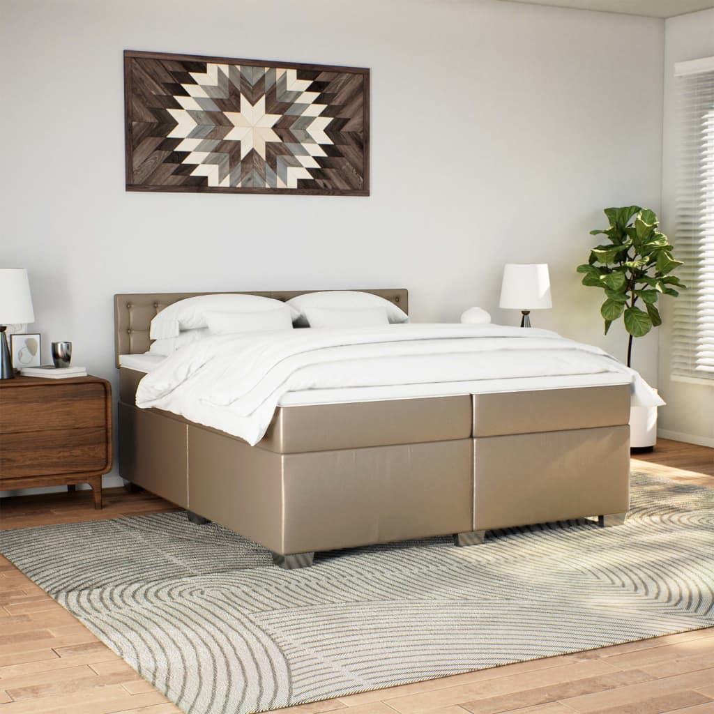 Κρεβάτι Boxspring με Στρώμα Καπουτσίνο 200x200εκ.από Συνθ.Δέρμα