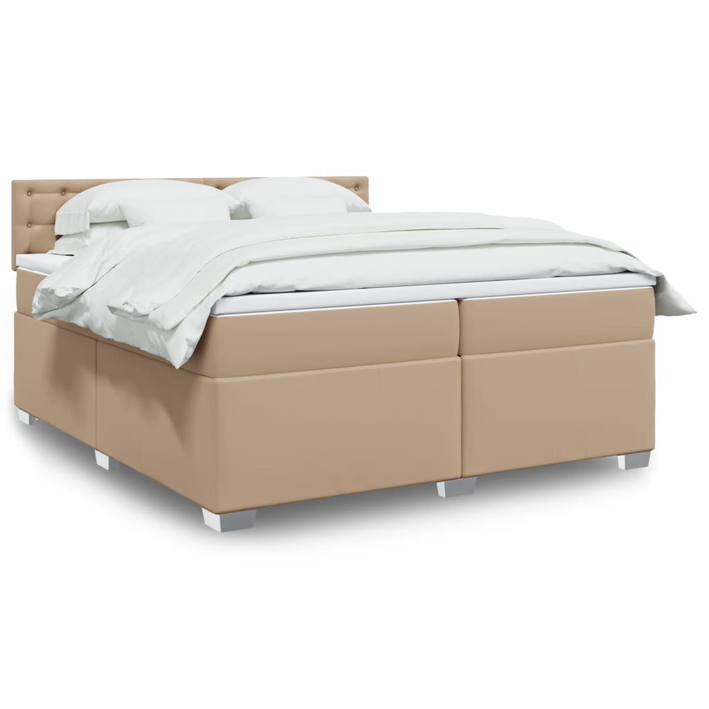 Κρεβάτι Boxspring με Στρώμα Καπουτσίνο 200x200εκ.από Συνθ.Δέρμα