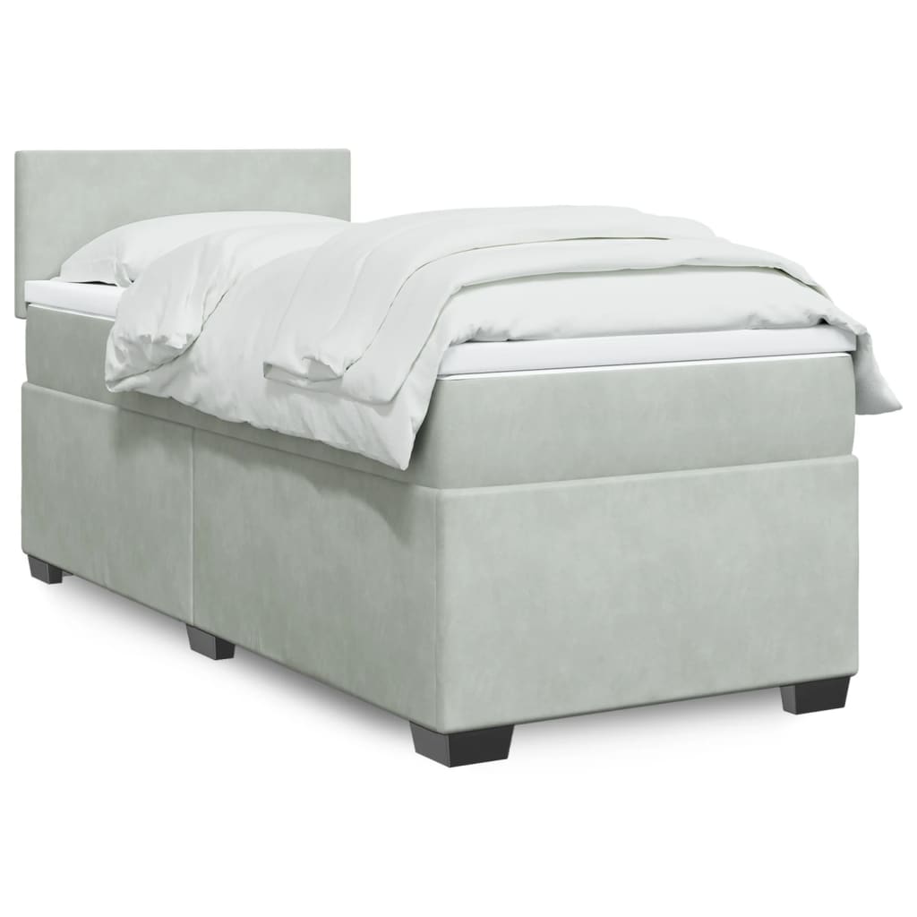 Κρεβάτι Boxspring με Στρώμα Ανοιχτό Γκρι 80x200 εκ. Βελούδινο