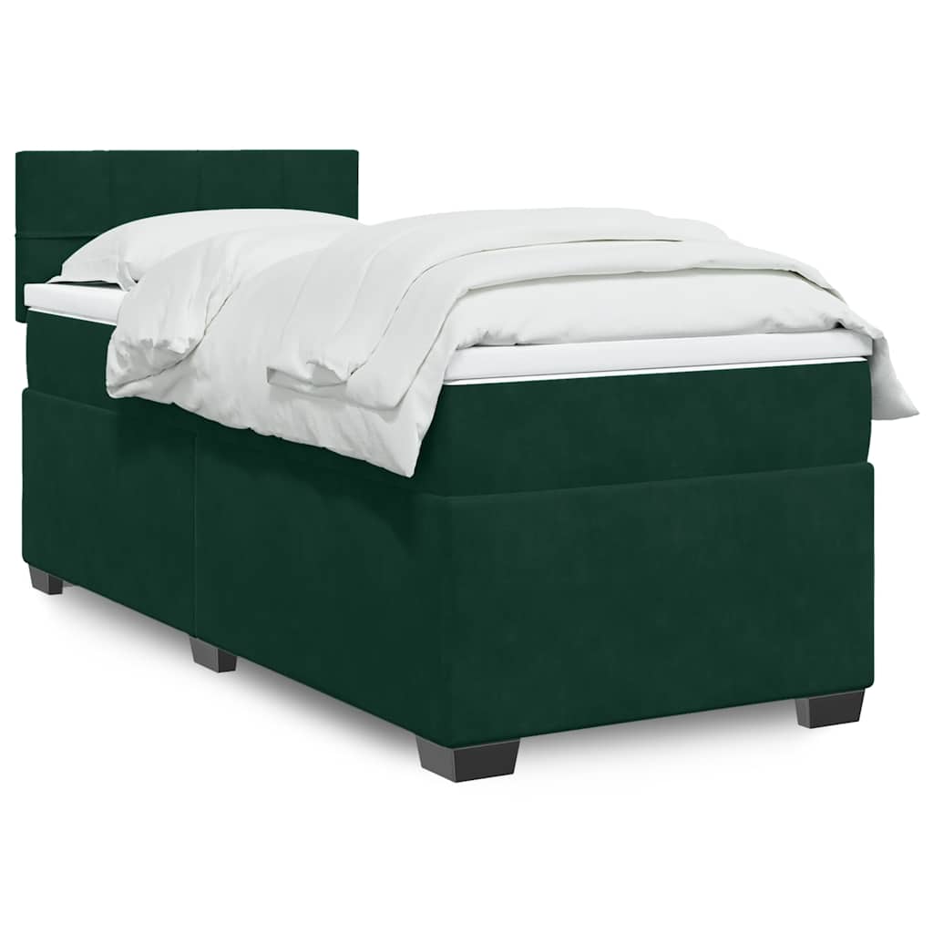 Κρεβάτι Boxspring με Στρώμα Σκούρο Πράσινο 80x200 εκ. Βελούδινο