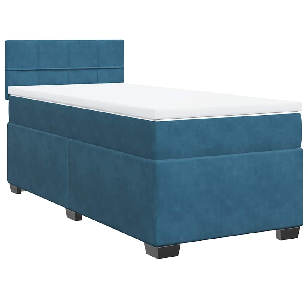 Κρεβάτι Boxspring με Στρώμα Σκούρο Μπλε 80 x 200 εκ. Βελούδινο - Pakobazaar