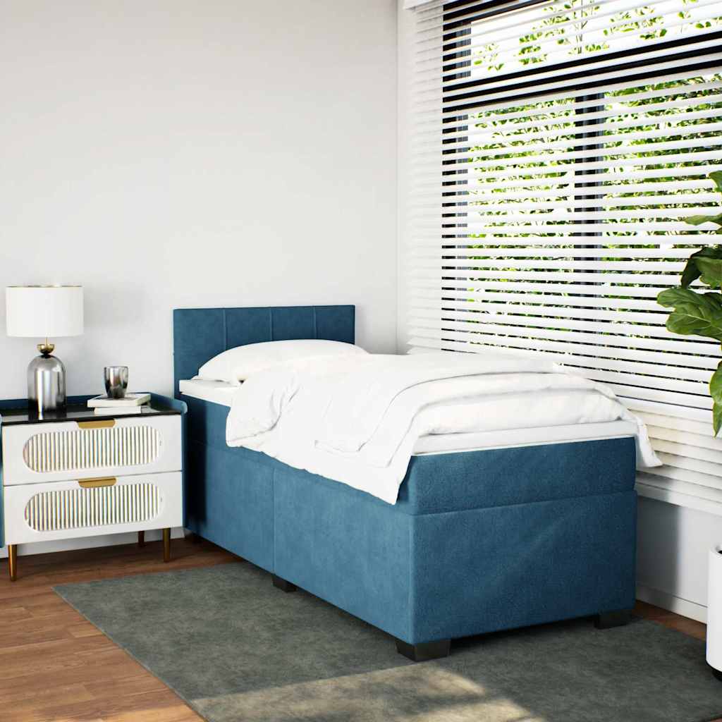 Κρεβάτι Boxspring με Στρώμα Σκούρο Μπλε 80 x 200 εκ. Βελούδινο - Pakobazaar