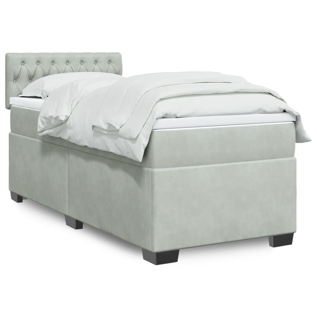 Κρεβάτι Boxspring με Στρώμα Ανοιχτό Γκρι 80x200 εκ. Βελούδινο - Pakobazaar