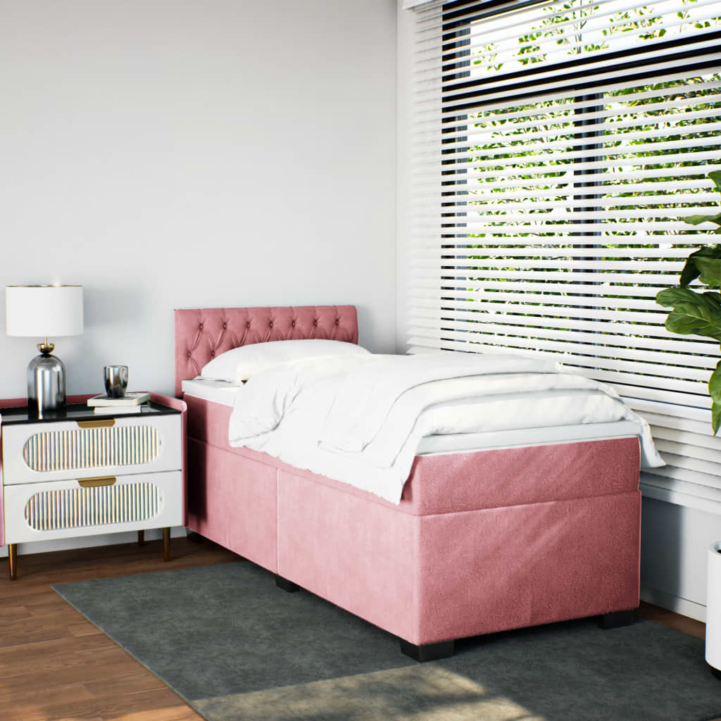 Κρεβάτι Boxspring με Στρώμα Ροζ 80 x 200 εκ. Βελούδινο - Pakobazaar