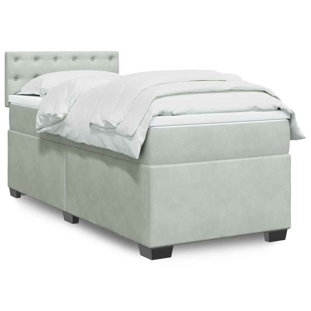 Κρεβάτι Boxspring με Στρώμα Ανοιχτό Γκρι 80x200 εκ. Βελούδινο