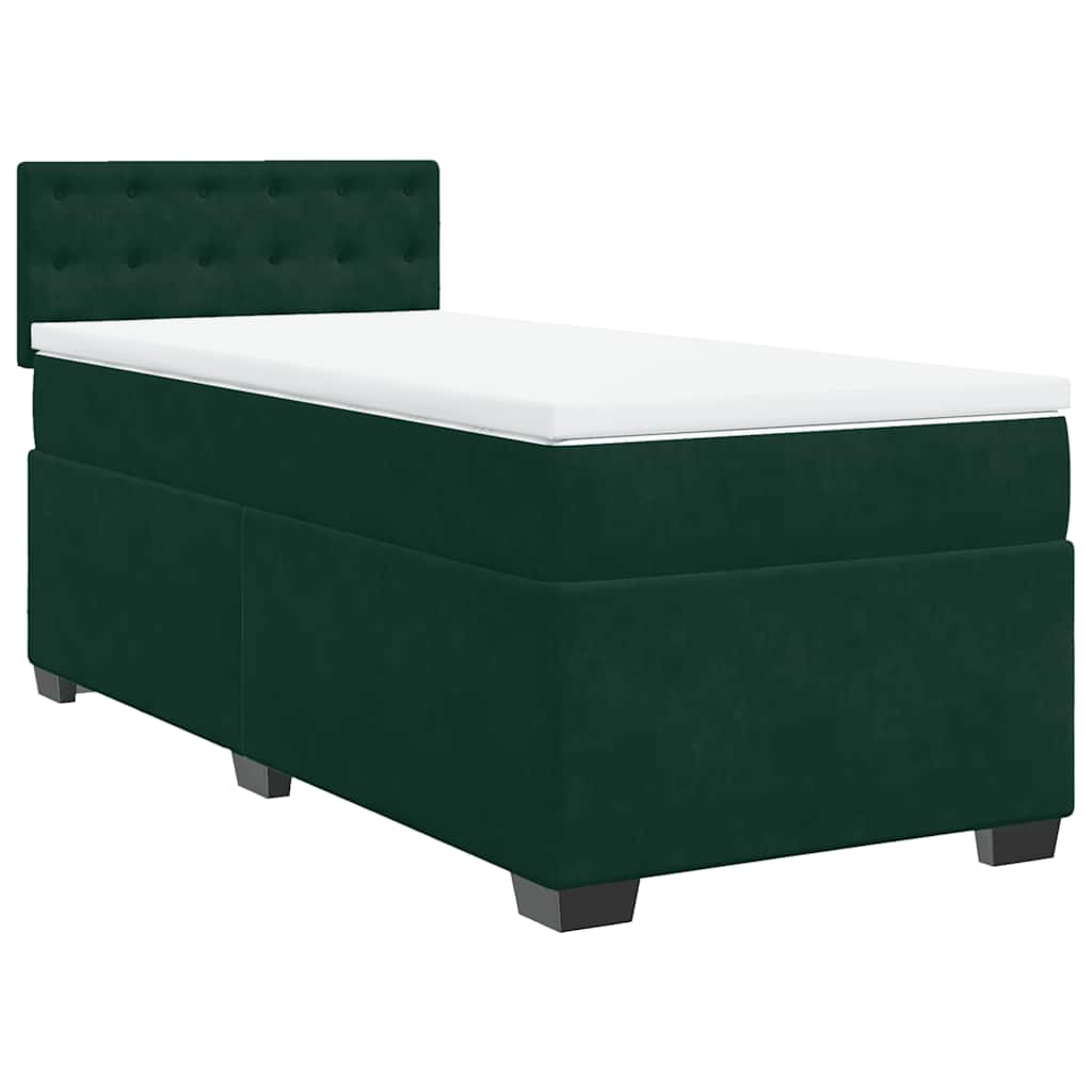 Κρεβάτι Boxspring με Στρώμα Σκούρο Πράσινο 80x200 εκ. Βελούδινο