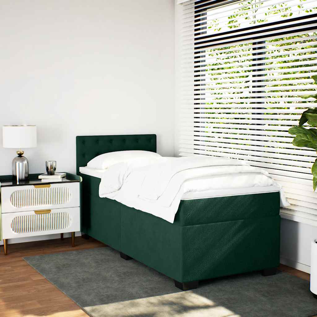 Κρεβάτι Boxspring με Στρώμα Σκούρο Πράσινο 80x200 εκ. Βελούδινο