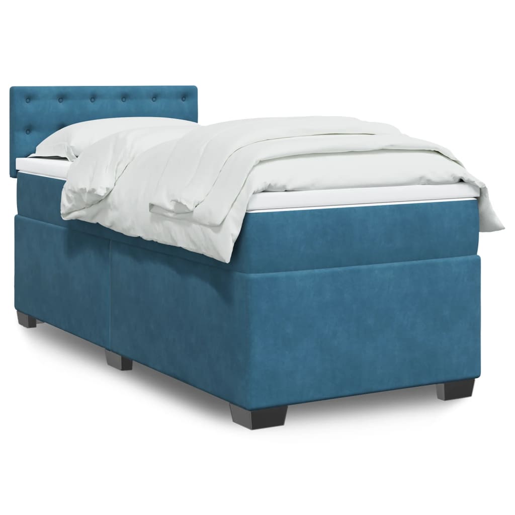 Κρεβάτι Boxspring με Στρώμα Σκούρο Μπλε 80 x 200 εκ. Βελούδινο - Pakobazaar
