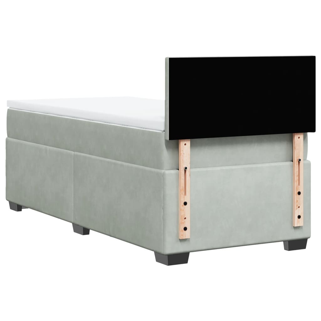 Κρεβάτι Boxspring με Στρώμα Ανοιχτό Γκρι 90x190 εκ. Βελούδινο - Pakobazaar