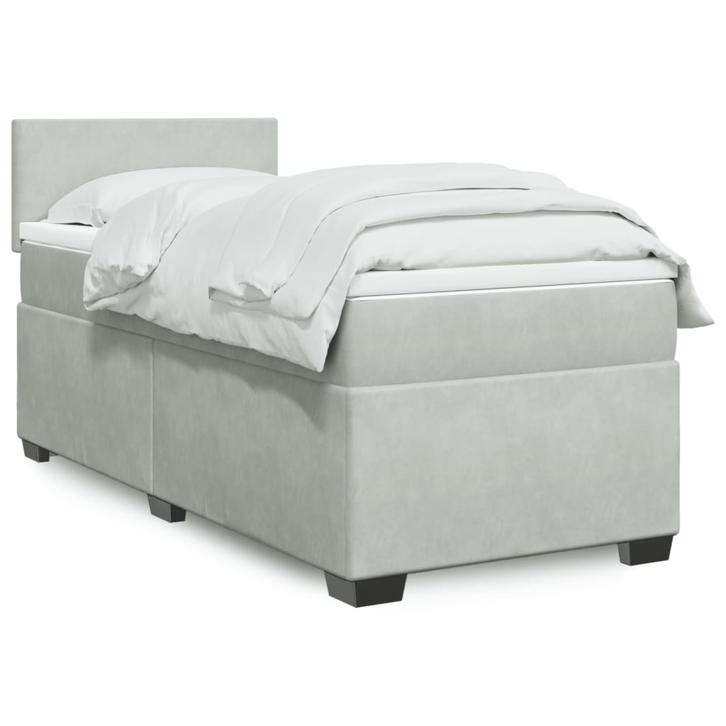 Κρεβάτι Boxspring με Στρώμα Ανοιχτό Γκρι 90x190 εκ. Βελούδινο - Pakobazaar