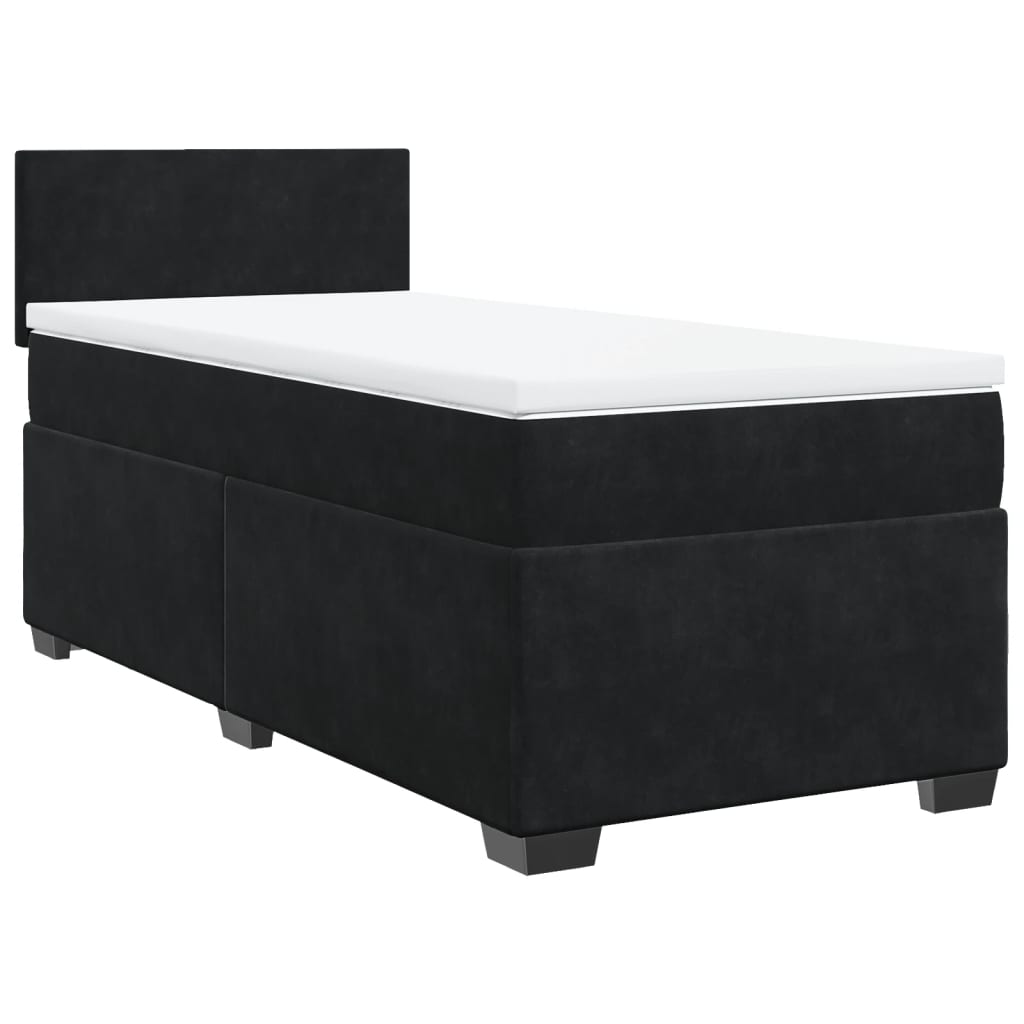 Κρεβάτι Boxspring με Στρώμα Μαύρο 90x190 εκ. Βελούδινο - Pakobazaar