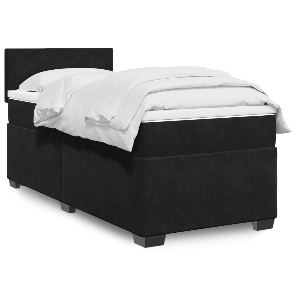 Κρεβάτι Boxspring με Στρώμα Μαύρο 90x190 εκ. Βελούδινο - Pakobazaar