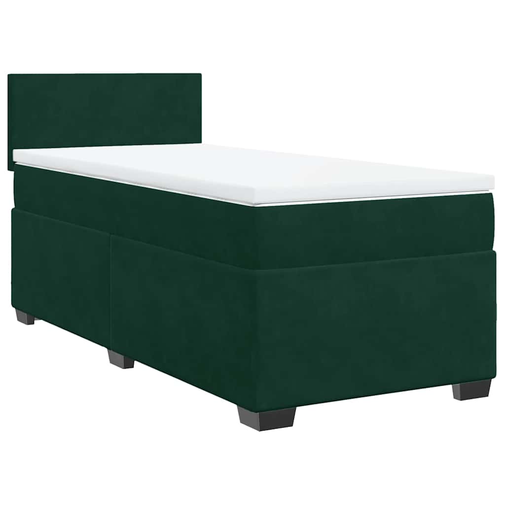 Κρεβάτι Boxspring με Στρώμα Σκούρο Πράσινο 90x190 εκ. Βελούδινο