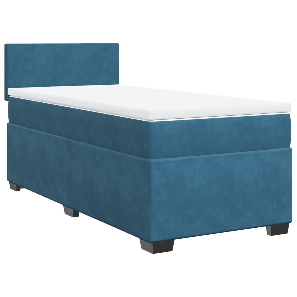 Κρεβάτι Boxspring με Στρώμα Σκούρο Μπλε 90x190 εκ. Βελούδινο