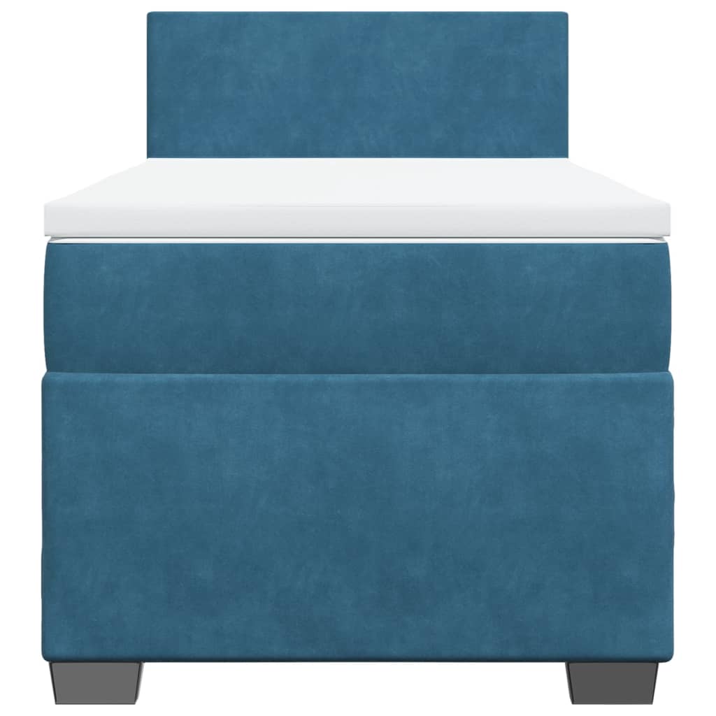 Κρεβάτι Boxspring με Στρώμα Σκούρο Μπλε 90x190 εκ. Βελούδινο