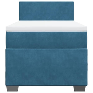 Κρεβάτι Boxspring με Στρώμα Σκούρο Μπλε 90x190 εκ. Βελούδινο