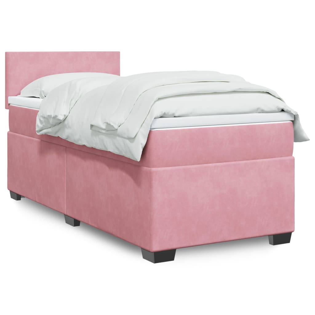 Κρεβάτι Boxspring με Στρώμα Ροζ 90x190 εκ. Βελούδινο