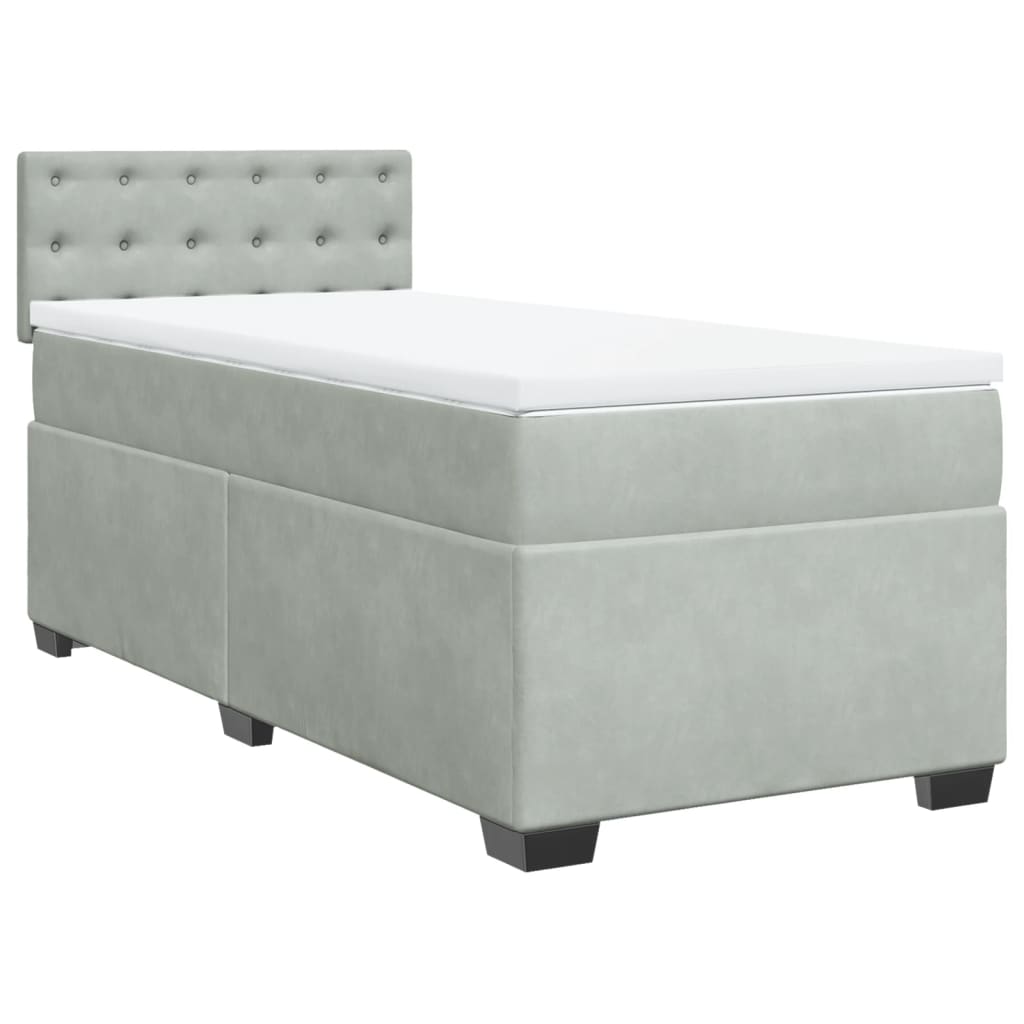Κρεβάτι Boxspring με Στρώμα Ανοιχτό Γκρι 90x190 εκ. Βελούδινο - Pakobazaar
