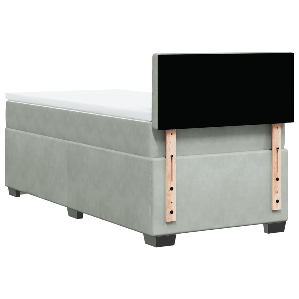 Κρεβάτι Boxspring με Στρώμα Ανοιχτό Γκρι 90x190 εκ. Βελούδινο - Pakobazaar